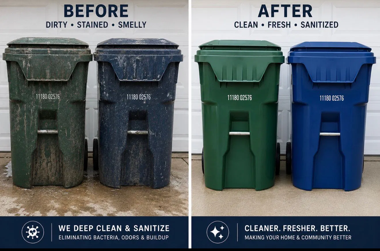 Before and after exterior bin cleaning